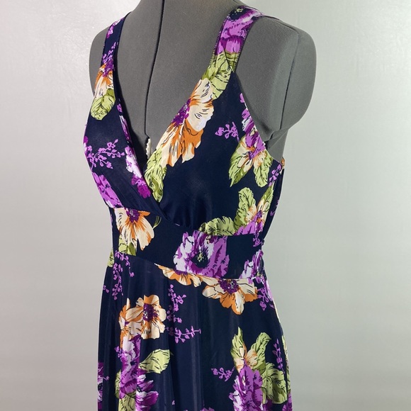 Plunge Neck Floral Tie Back Scalloped High Low Hem Line Dress Size M - Picture 5 of 10
